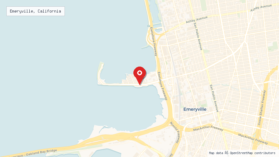 Street map of Emeryville, California with location pin