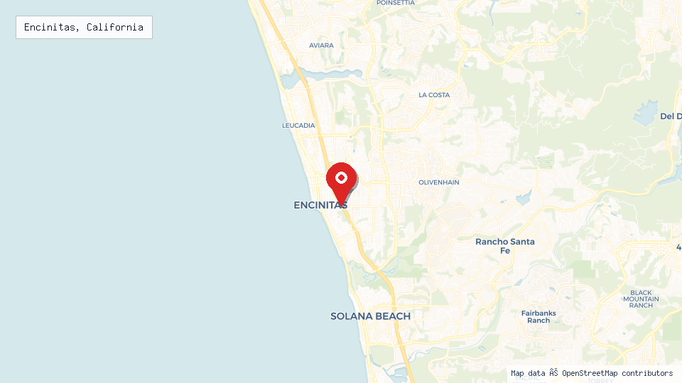 Street map of Encinitas, California with location pin