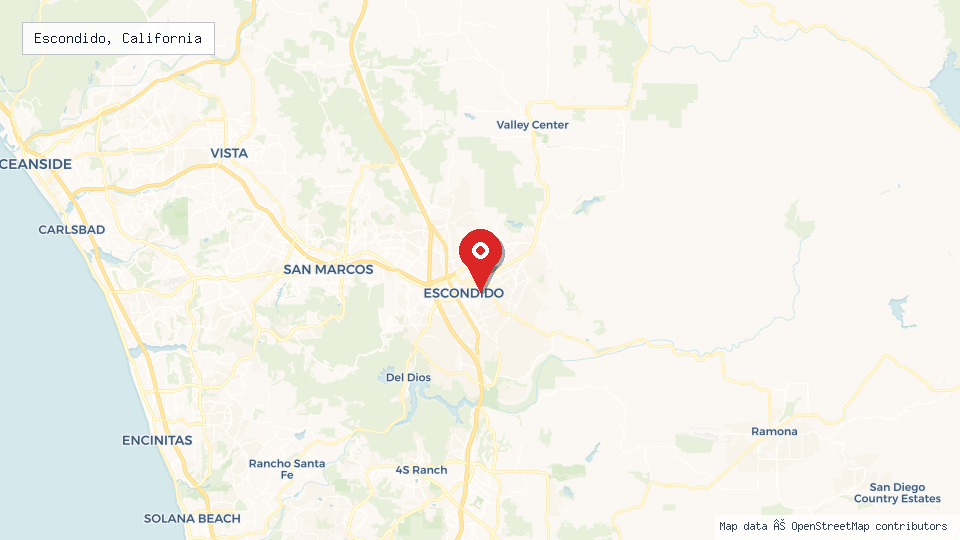 Street map of Escondido, California with location pin