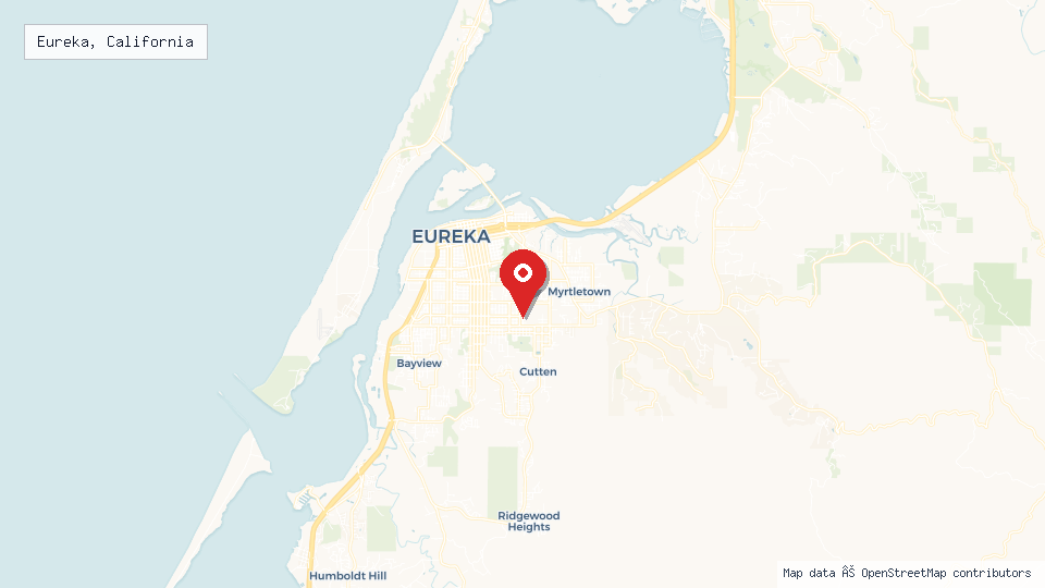 Street map of Eureka, California with location pin