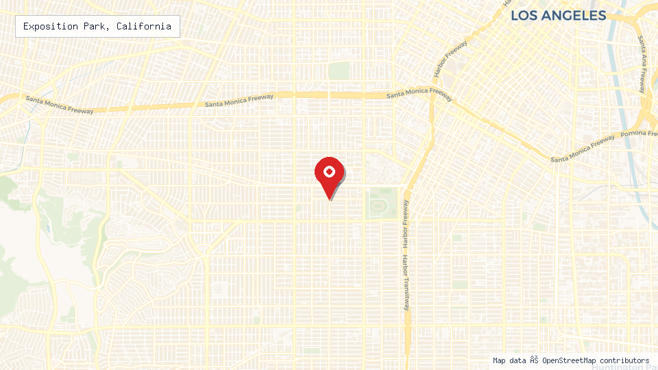 Street map of Exposition Park, California with location pin