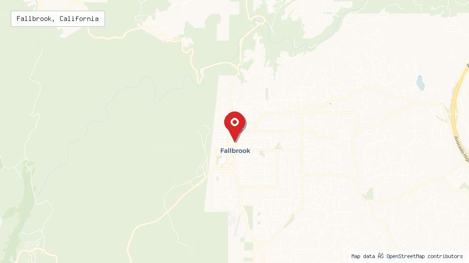 Street map of Fallbrook, California with location pin