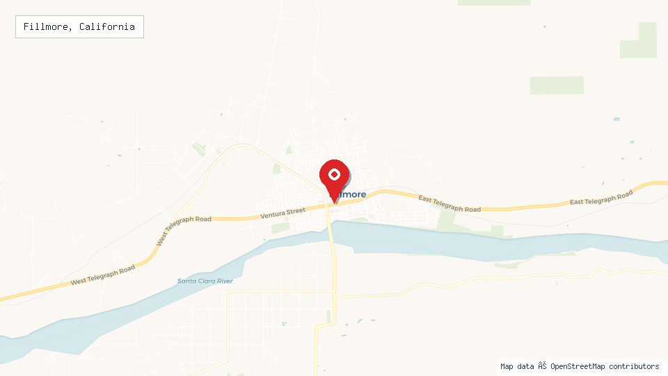 Street map of Fillmore, California with location pin