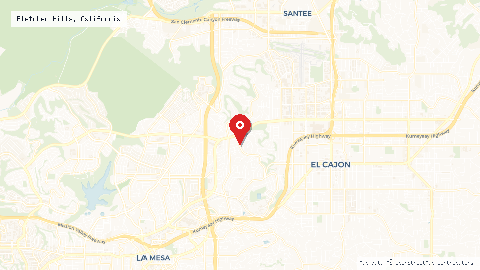 Street map of Fletcher Hills, California with location pin