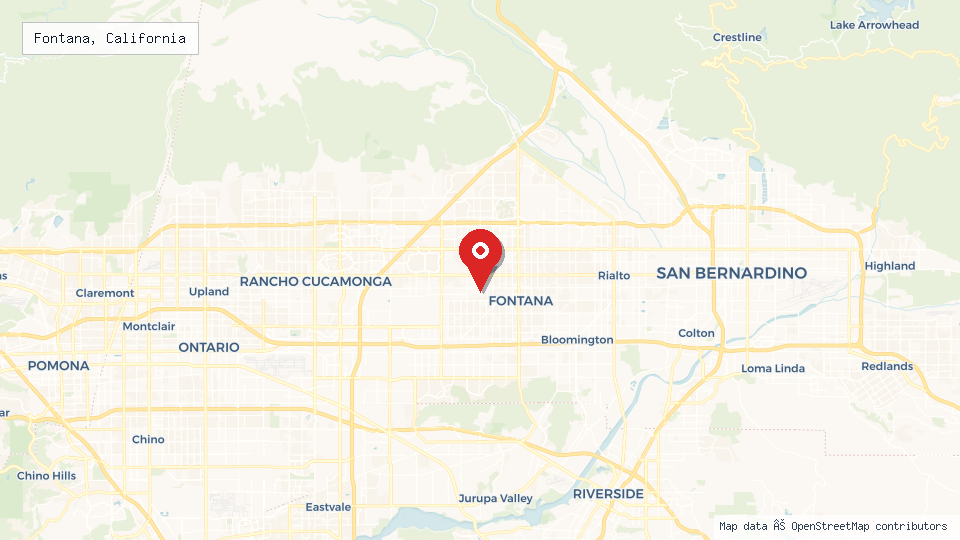 Street map of Fontana, California with location pin