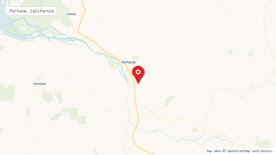 Street map of Fortuna, California with location pin
