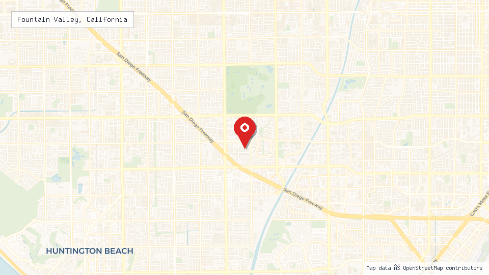 Street map of Fountain Valley, California with location pin