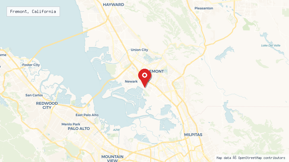 Street map of Fremont, California with location pin