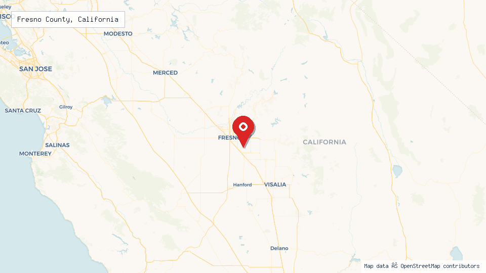 Street map of Fresno County, California with location pin
