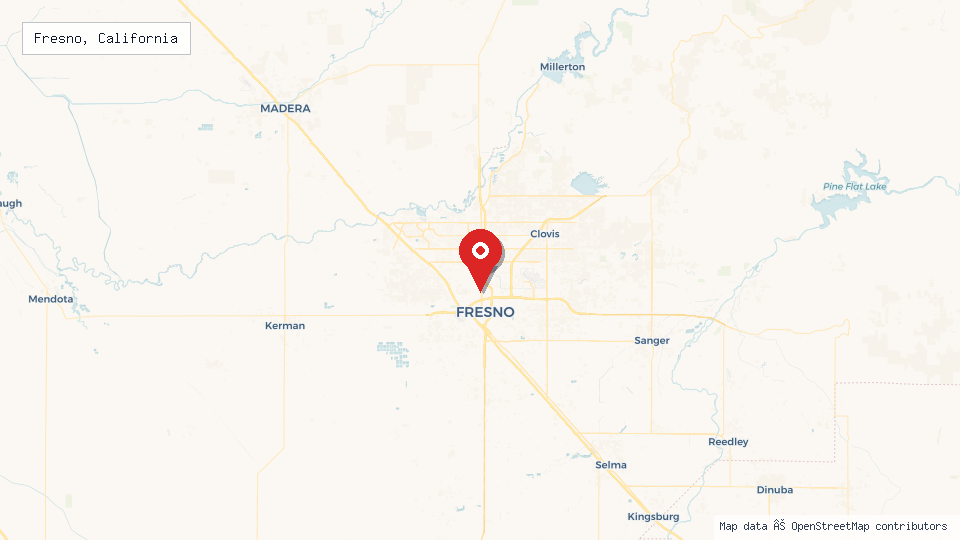 Street map of Fresno, California with location pin