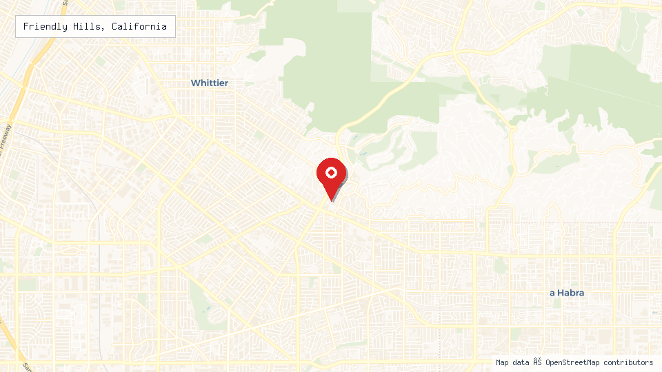 Street map of Friendly Hills, California with location pin