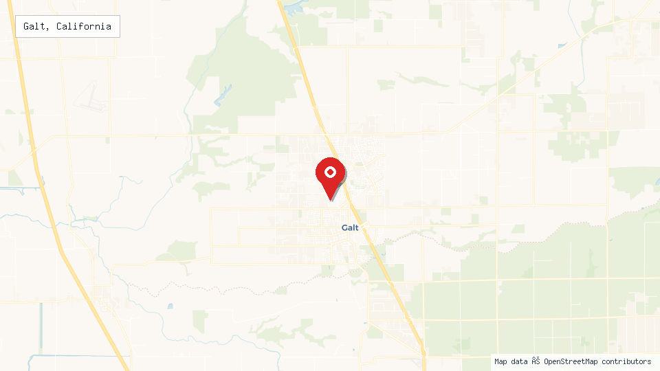 Street map of Galt, California with location pin