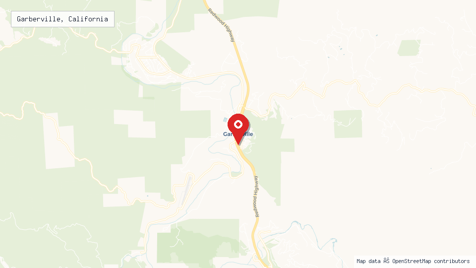 Street map of Garberville, California with location pin