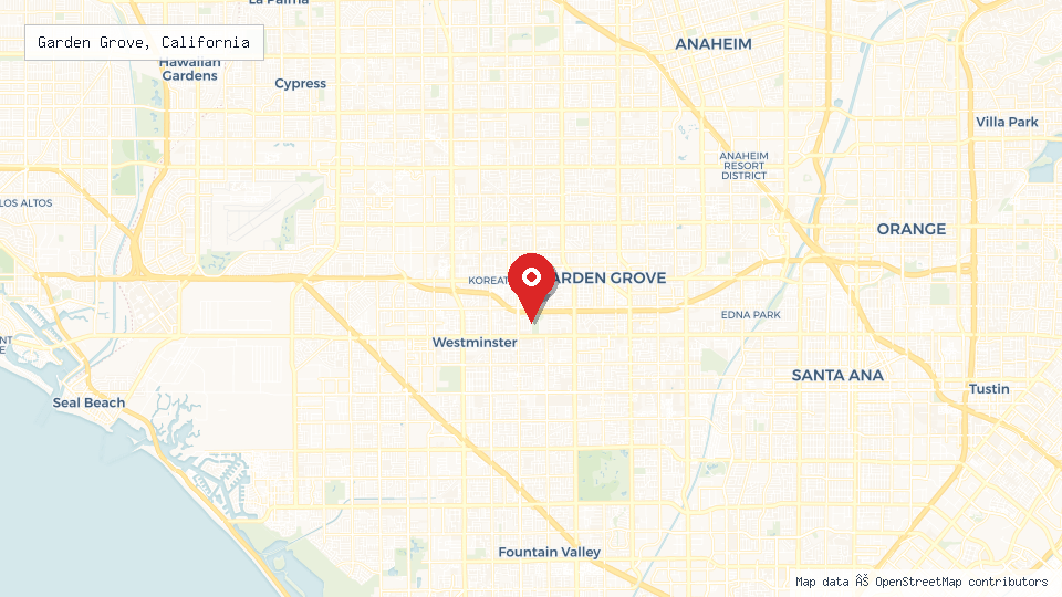 Street map of Garden Grove, California with location pin