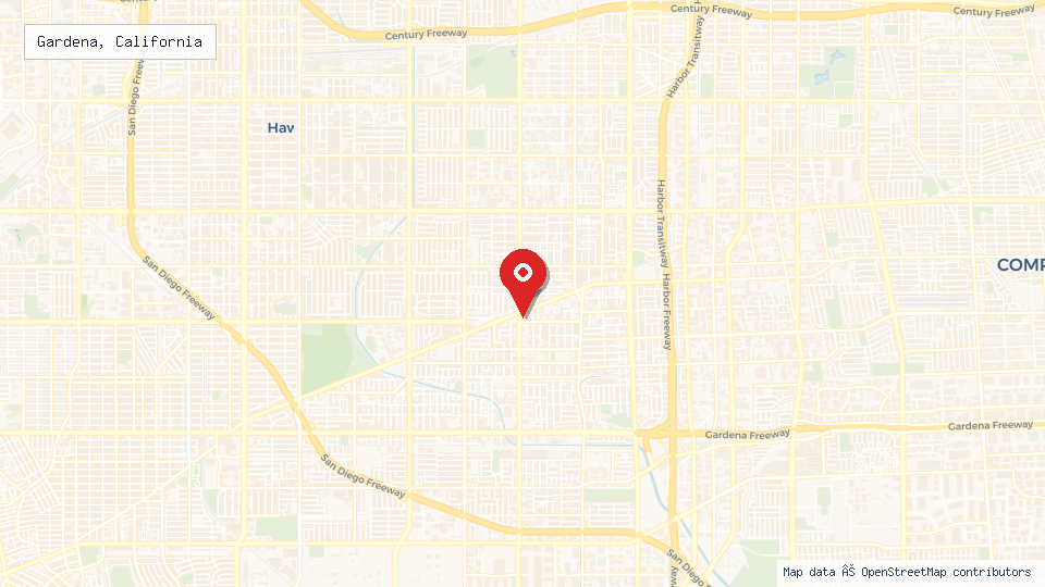 Street map of Gardena, California with location pin