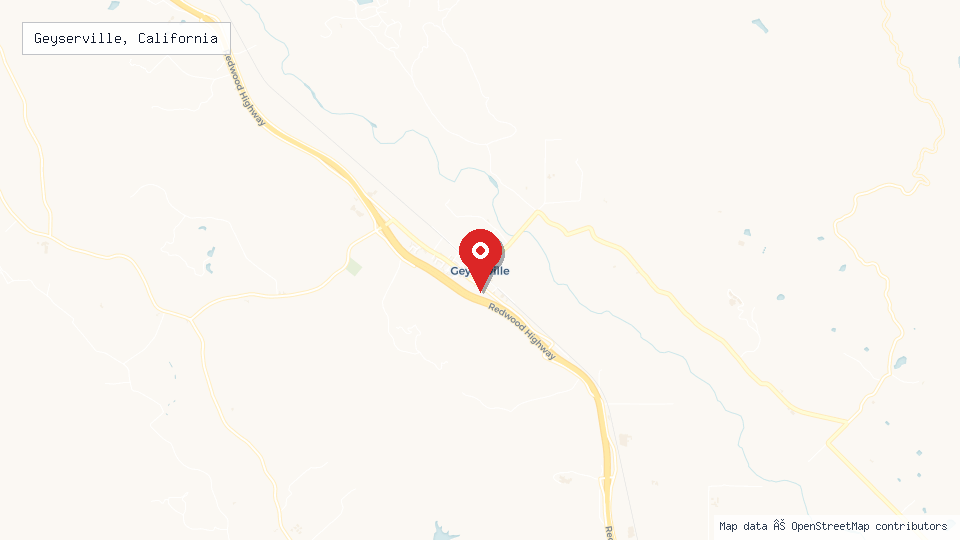 Street map of Geyserville, California with location pin
