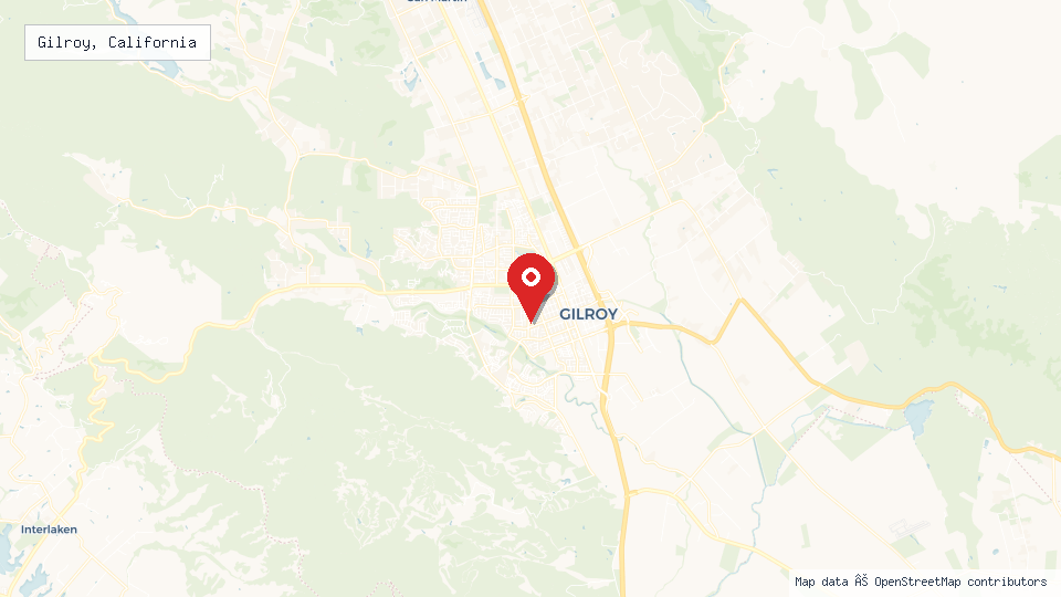Street map of Gilroy, California with location pin
