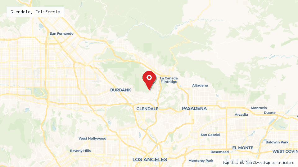 Street map of Glendale, California with location pin