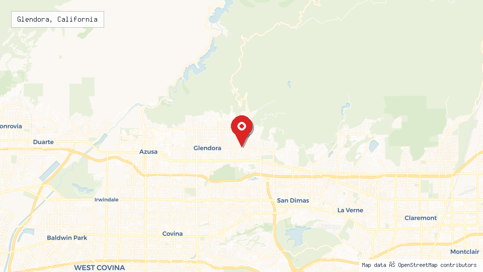 Street map of Glendora, California with location pin