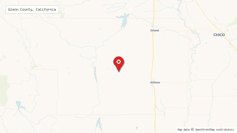Street map of Glenn County, California with location pin