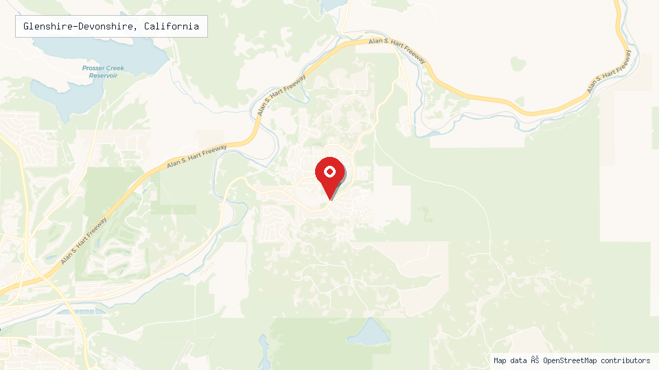 Street map of Glenshire-Devonshire, California with location pin