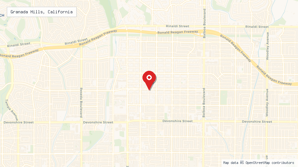 Street map of Granada Hills, California with location pin