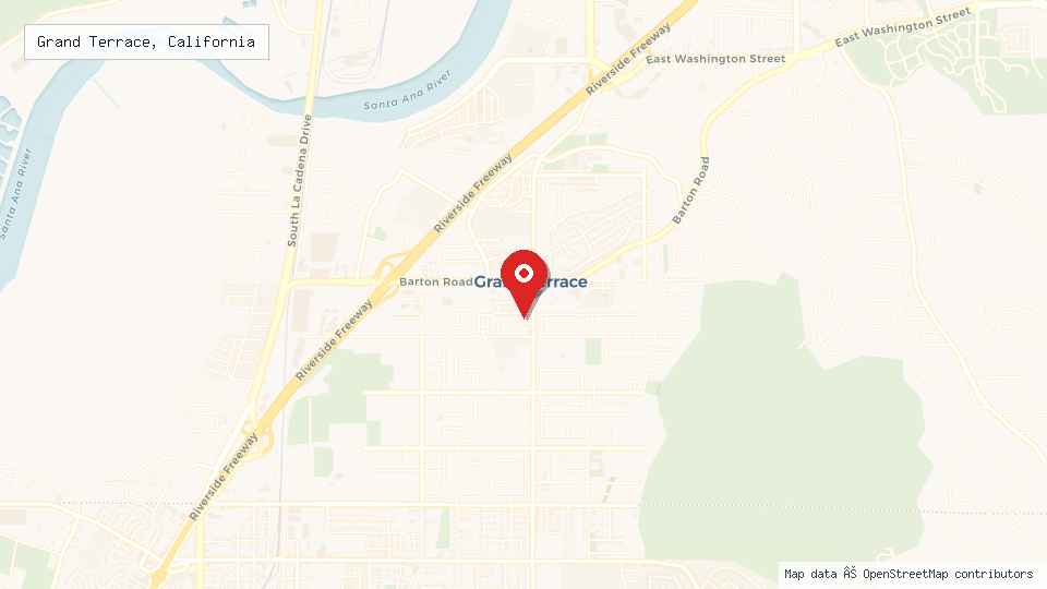 Street map of Grand Terrace, California with location pin