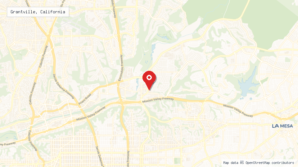 Street map of Grantville, California with location pin