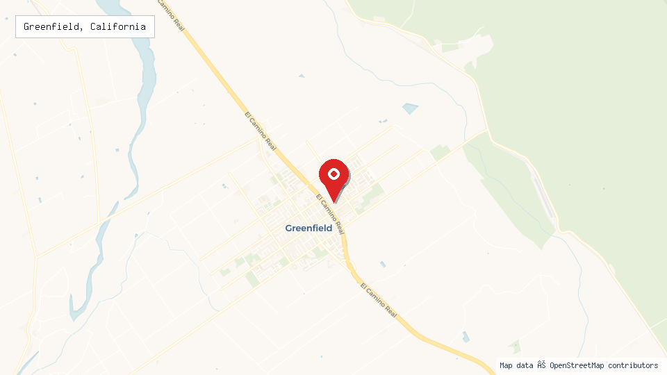 Street map of Greenfield, California with location pin