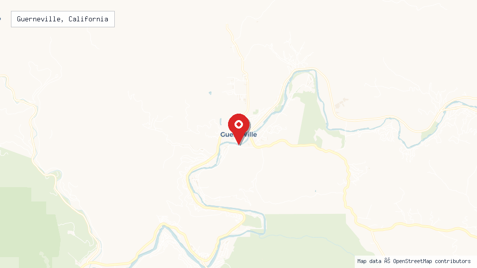 Street map of Guerneville, California with location pin