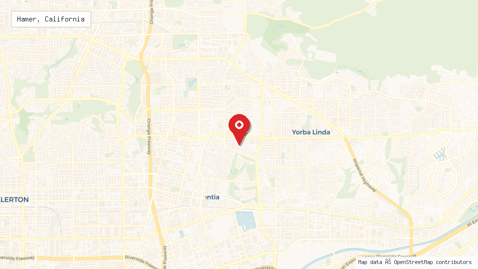 Street map of Hamer, California with location pin
