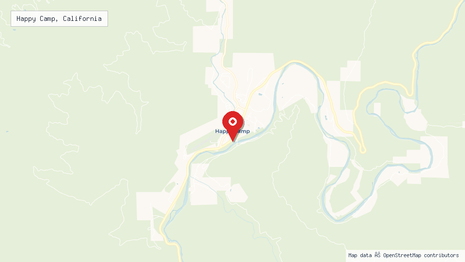 Street map of Happy Camp, California with location pin