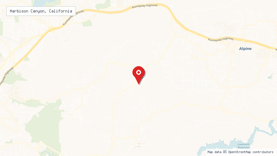Street map of Harbison Canyon, California with location pin