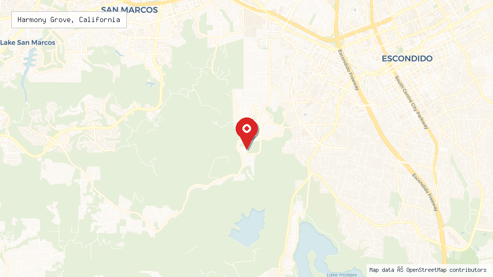 Street map of Harmony Grove, California with location pin