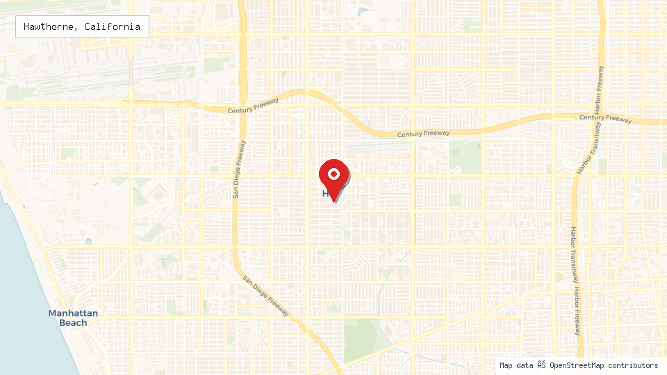 Street map of Hawthorne, California with location pin
