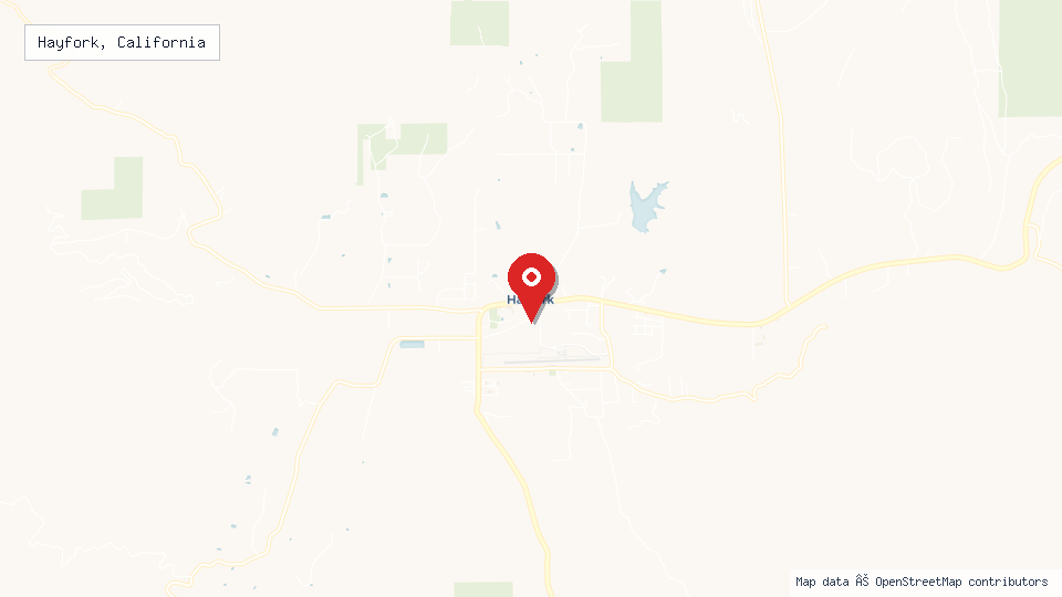Street map of Hayfork, California with location pin
