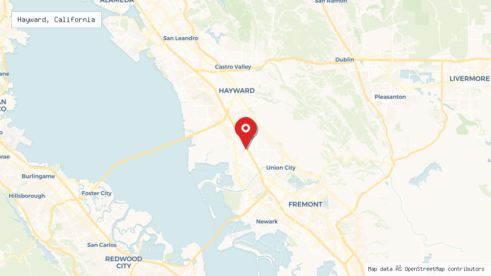 Street map of Hayward, California with location pin