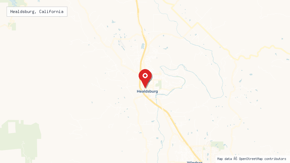 Street map of Healdsburg, California with location pin