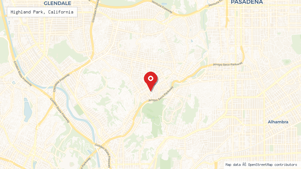 Street map of Highland Park, California with location pin