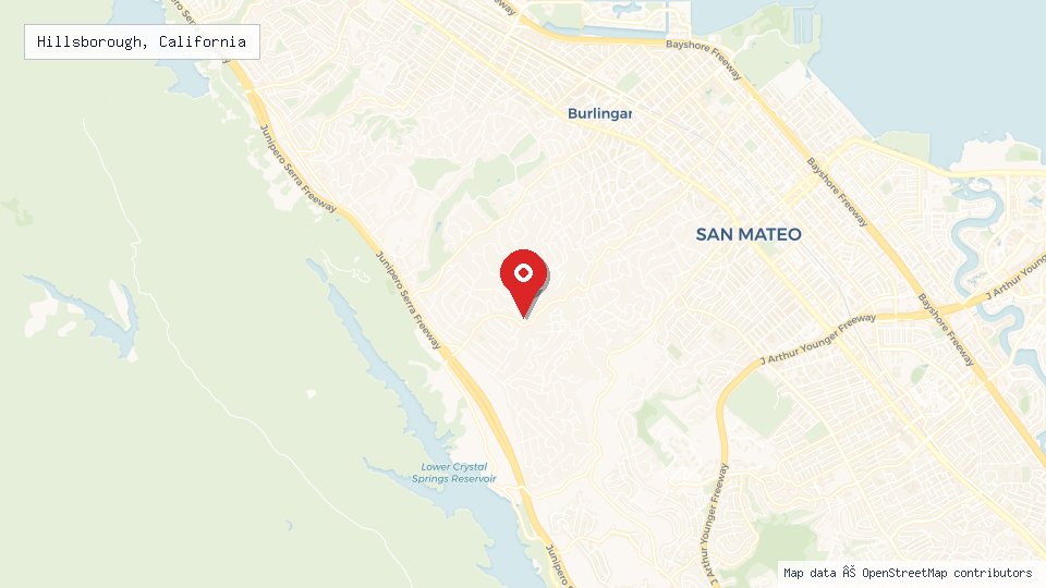Street map of Hillsborough, California with location pin