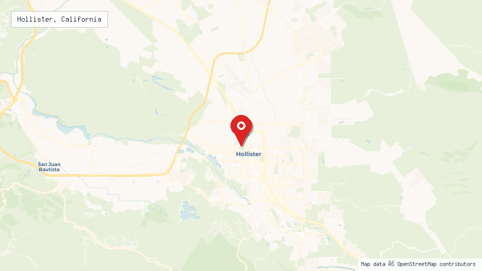 Street map of Hollister, California with location pin