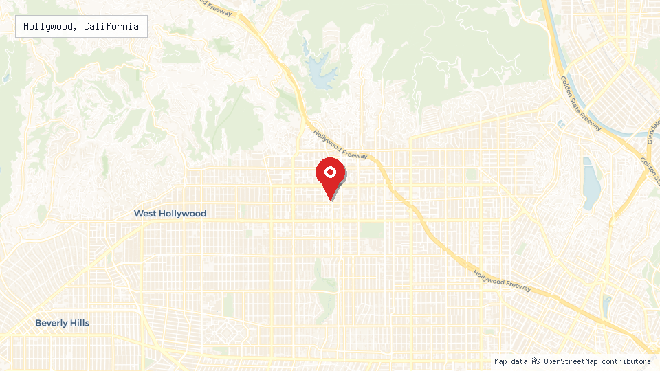 Street map of Hollywood, California with location pin