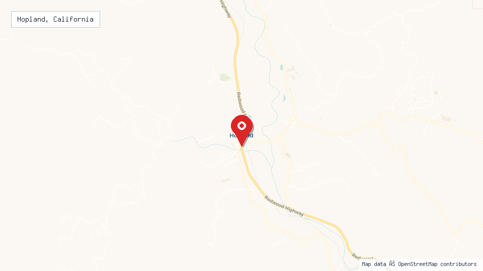 Street map of Hopland, California with location pin