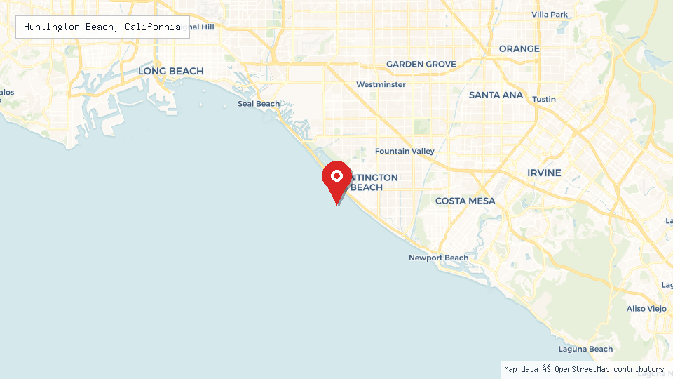 Street map of Huntington Beach, California with location pin