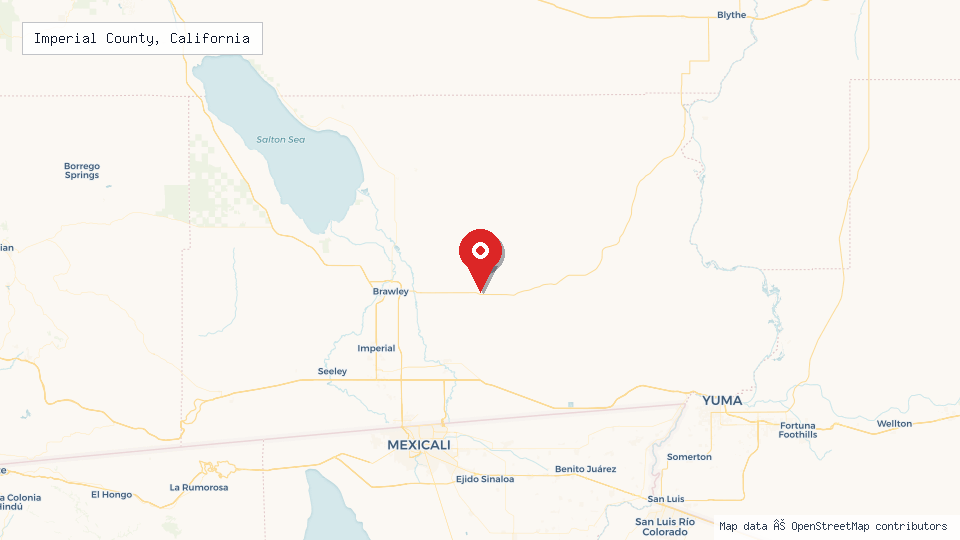 Street map of Imperial County, California with location pin
