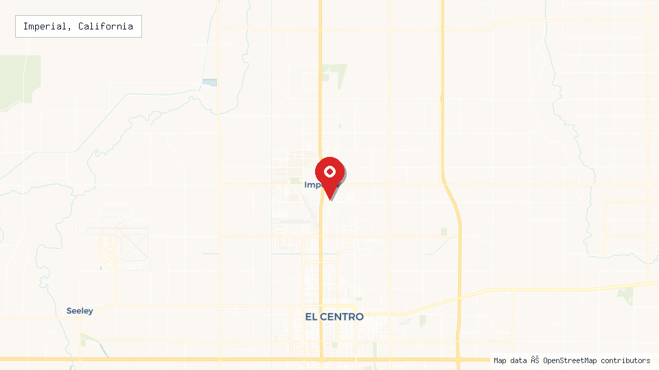 Street map of Imperial, California with location pin