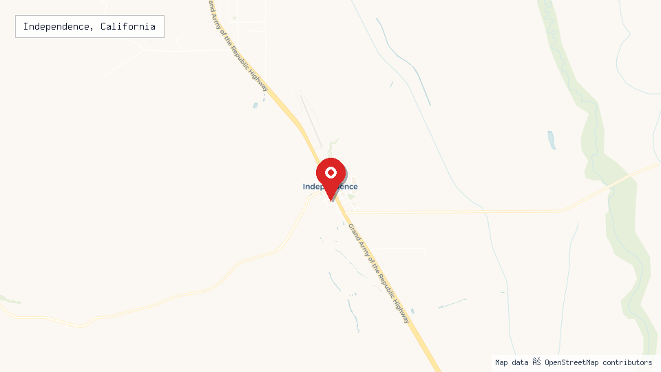 Street map of Independence, California with location pin