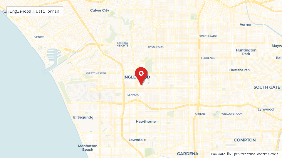 Street map of Inglewood, California with location pin