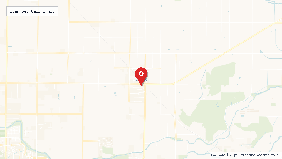 Street map of Ivanhoe, California with location pin