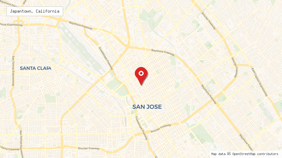 Street map of Japantown, California with location pin